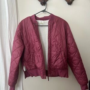 Aerie Quilted Bomber Jacket in Burgundy